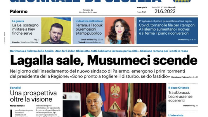 Prima Pagina, Giornale di Sicilia: “Lagalla sale, Musumeci scende. Ue, sostegno Kiev” - immagine 1