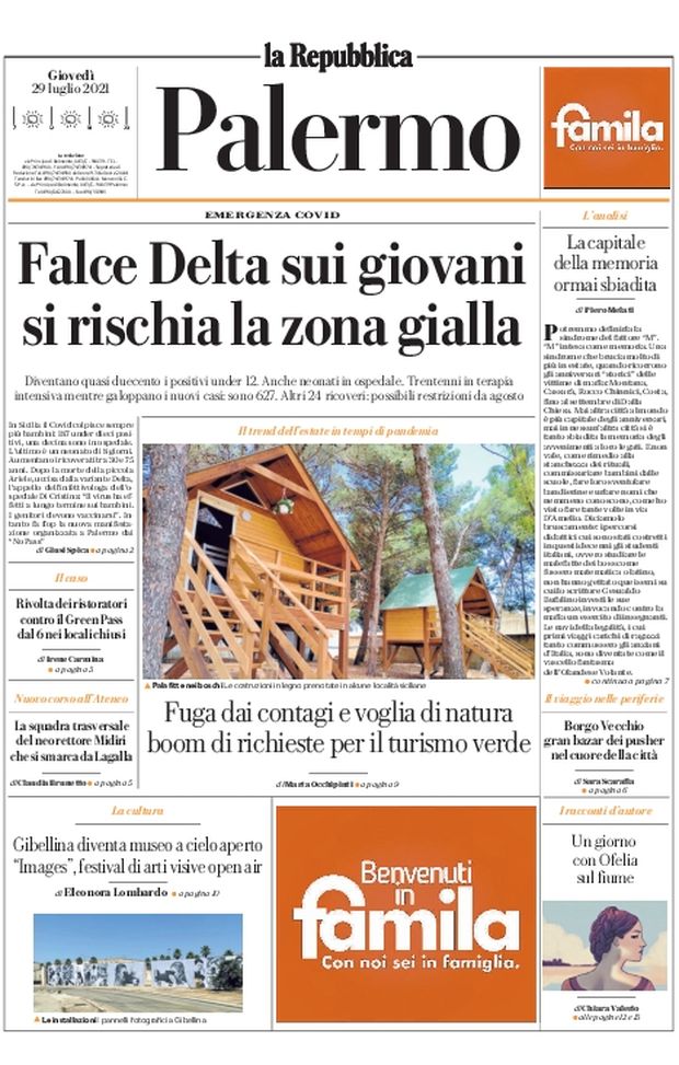 Prima Pagina, La Repubblica-Palermo: “Falce Delta sui giovani, si rischia zona gialla”