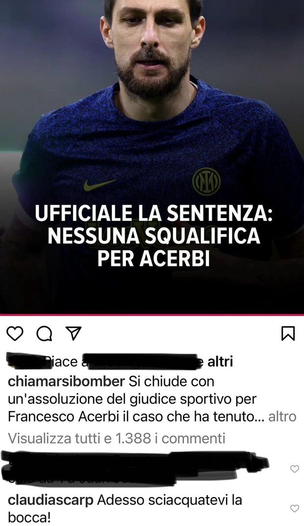 Francesco Acerbi assolto, la moglie rabbiosa sui social: “Adesso sciacquatevi la bocca”- immagine 3