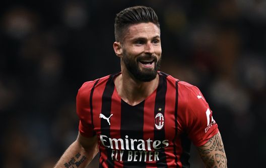Olivier Giroud (attaccante AC Milan) esulta per uno dei suoi gol in Milan-Lazio 4-0 (Coppa Italia 2021-2022) | News (Getty Images) Olivier Giroud AC Milan