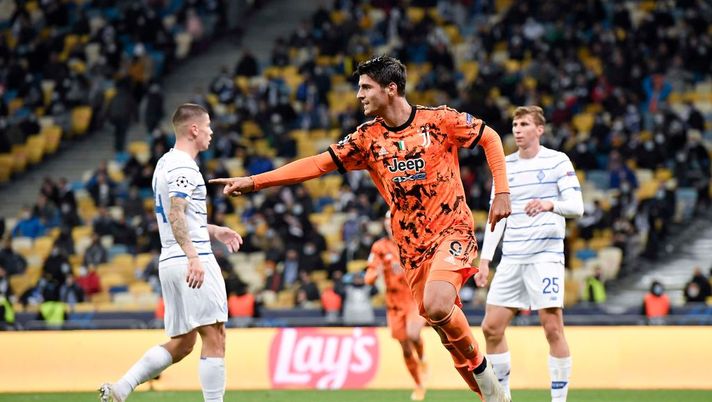 KYIV, UKRAINE - OCTOBER 20: Alvaro Morata of Juventus celebrates after scoring his team's second goal during the UEFA Champions League Group G stage match between Dynamo Kyiv and Juventus at NSC Olimpiyskiy Stadium on October 20, 2020 in Kyiv, Ukraine. (Photo by Daniele Badolato - Juventus FC/Juventus FC via Getty Images) KYIV, UKRAINE - OCTOBER 20: Alvaro Morata of Juventus celebrates after scoring his team's second goal during the UEFA Champions League Group G stage match between Dynamo Kyiv and Juventus at NSC Olimpiyskiy Stadium on October 20, 2020 in Kyiv, Ukraine. (Photo by Daniele Badolato - Juventus FC/Juventus FC via Getty Images)