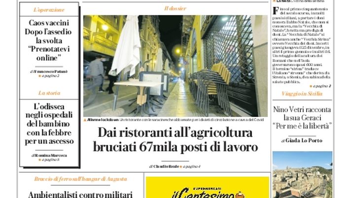 Prima Pagina, La Repubblica-Palermo: “I contagi accelerano, licei chiusi. Caos vaccini” 