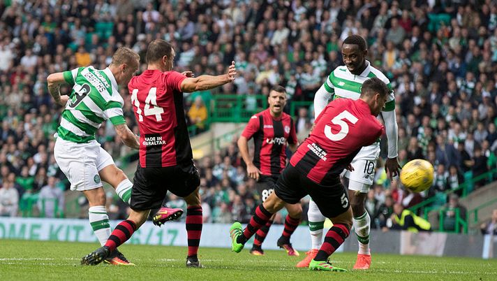 GLASGOW, SCOTLAND - JULY 20: Leigh Griffiths scores Celtics's second goal during the UEFA Champions League Second Qualifying Round: Second Leg between Celtic Football Club and Lincoln Red Imps at Celtic Park on July 20, 2016 in Glasgow, Scotland. (Photo by Steve Welsh/Getty Images) GLASGOW, SCOTLAND - JULY 20: Leigh Griffiths scores Celtics's second goal during the UEFA Champions League Second Qualifying Round: Second Leg between Celtic Football Club and Lincoln Red Imps at Celtic Park on July 20, 2016 in Glasgow, Scotland. (Photo by Steve Welsh/Getty Images)