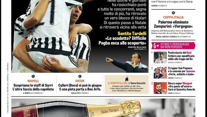 Prima Pagina, La Gazzetta dello Sport: “Palermo eliminato, per Zamparini è una vergogna. Juve lanciata per le feste, Calleri-Inter si può a giugno” 