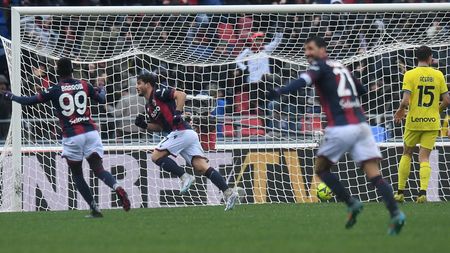 BOLOGNA, ITALY - FEBRUARY 26: Riccardo Orsolini of Bologna FC celebrates after scoring the opening goal during the Serie A match between Bologna FC and FC Internazionale at Stadio Renato Dall'Ara on February 26, 2023 in Bologna, Italy. (Photo by Alessandro Sabattini/Getty Images)
