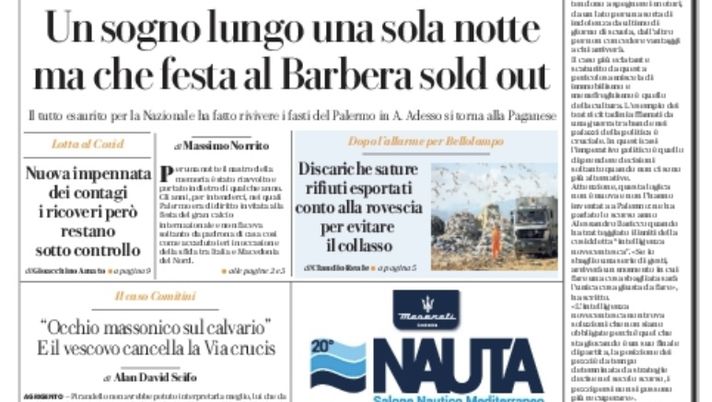 Prima Pagina, La Repubblica-Palermo: “Che festa al Barbera sold out” - immagine 1