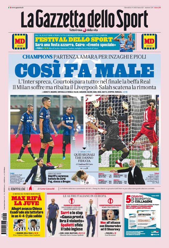 Prima Pagina, La Gazzetta dello Sport: “Così fa male. Max rifà la Juve” Prima Pagina, La Gazzetta dello Sport: “Così fa male. Max rifà la Juve”