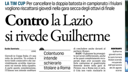 Il Gazzettino: Contro la Lazio si rivede Guilherme