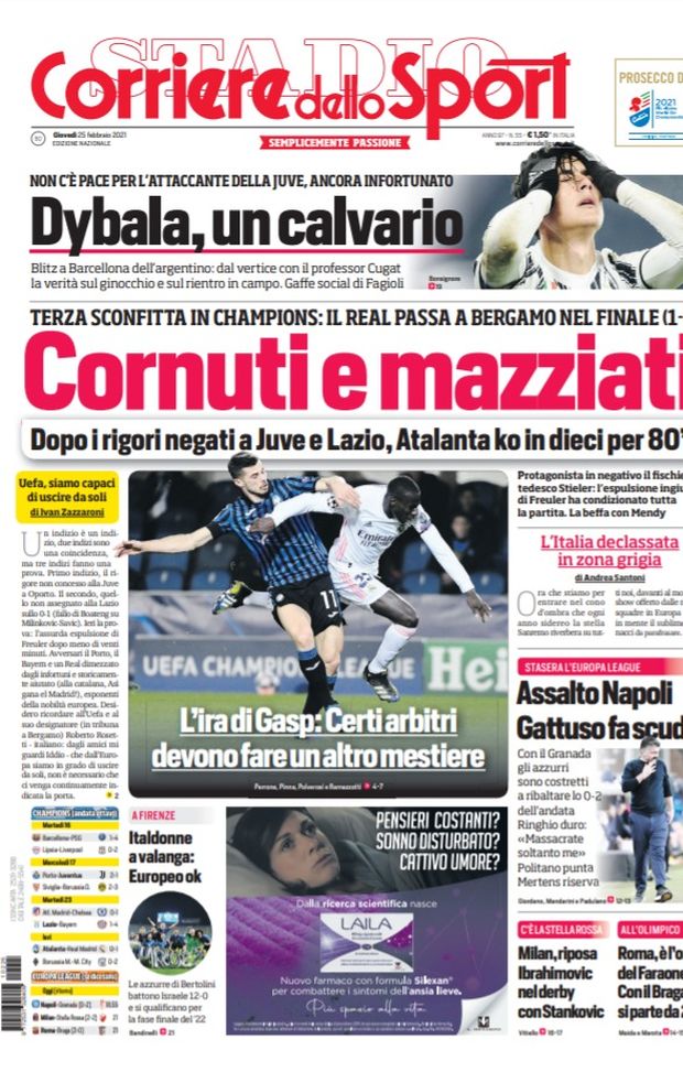 Prima Pagina, Corriere dello Sport: “Cornuti e mazziati. Dybala, un calvario” Prima Pagina, Corriere dello Sport: “Cornuti e mazziati. Dybala, un calvario”