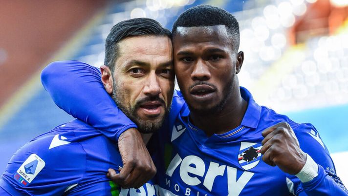 GENOA, ITALY FEBRUARY 14: Fabio Quagliarella of UC Sampdoria and Keita Balde celebrate the two goal against ACF Fiorentina during the Serie A match between UC Sampdoria and ACF Fiorentina- Serie A at Stadio Luigi Ferraris on February 14, 2021 in Genoa, Italy. (Photo by Paolo Rattini/Getty Images) Da Keita a Morata: chi scende e chi sale al fantacalcio dopo l’ultimo weekend - immagine 1