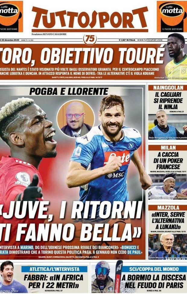 Tuttosport, la prima pagina di oggi, mercoledì 30 dicembre 2020 Tuttosport, la prima pagina di oggi, mercoledì 30 dicembre 2020