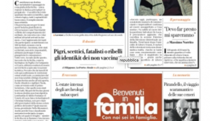 Prima Pagina, La Repubblica Palermo: “Covid, la Sicilia bocciata” Prima Pagina, La Repubblica Palermo: “Covid, la Sicilia bocciata”