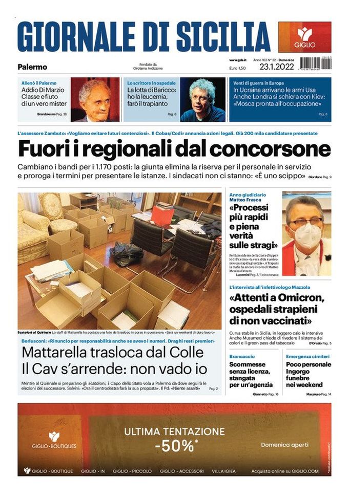 Prima Pagina, Giornale di Sicilia: “Fuori i regionali dal concorsone. Addio Di Marzio” - immagine 1