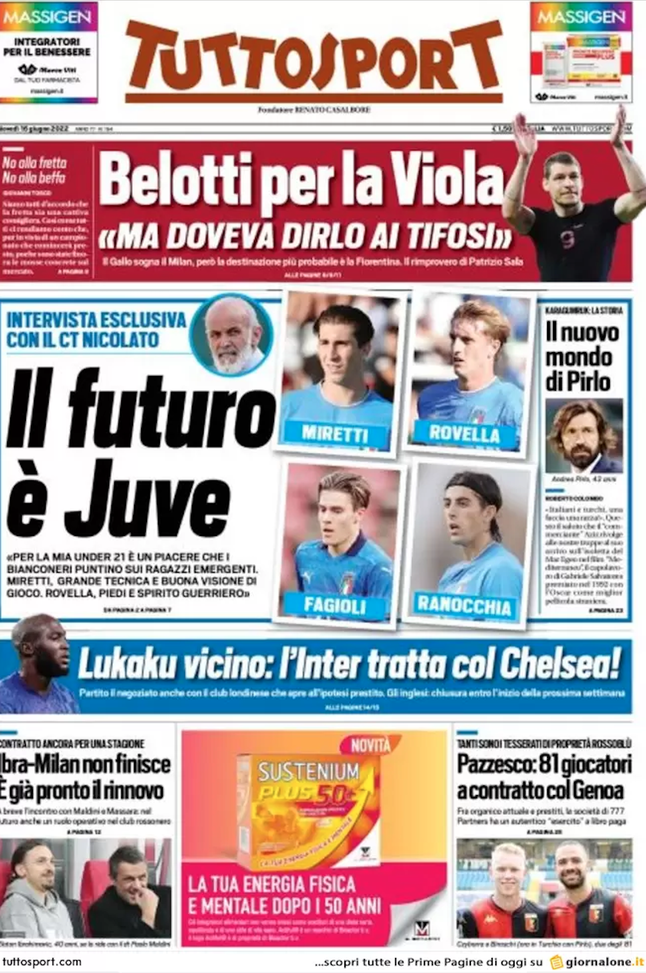 Prima Pagina, Tuttosport: “Belotti per la Viola. Lukaku vicino, l’Inter tratta”- immagine 2