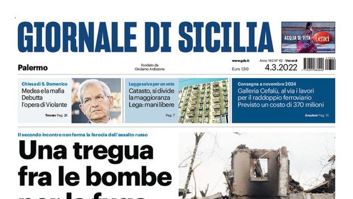 Prima Pagina, Giornale di Sicilia: “Una tregua fra le bombe per la fuga dei civili” - immagine 1