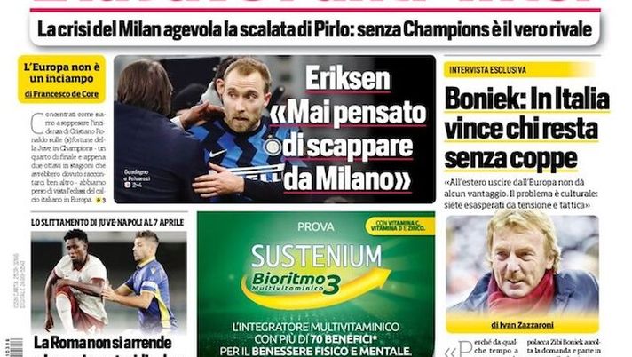 Prima Pagina, Corriere dello Sport: “È la Juve l’anti-Inter. CR7 al Real, Zidane apre” 