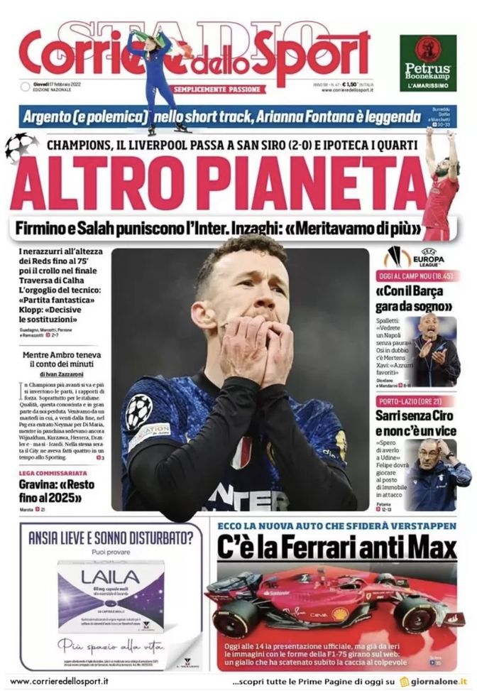 Prima Pagina, Corriere dello Sport: “Altro pianeta. Il Liverpool ipoteca i quarti” - immagine 1