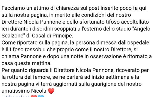 Il punto della situazione dell'Afragolese sui feriti di ieri Il punto della situazione dell'Afragolese sui feriti di ieri