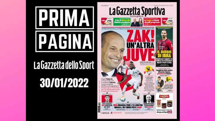 La Gazzetta dello Sport, la prima pagina di oggi, domenica 30 gennaio 2022