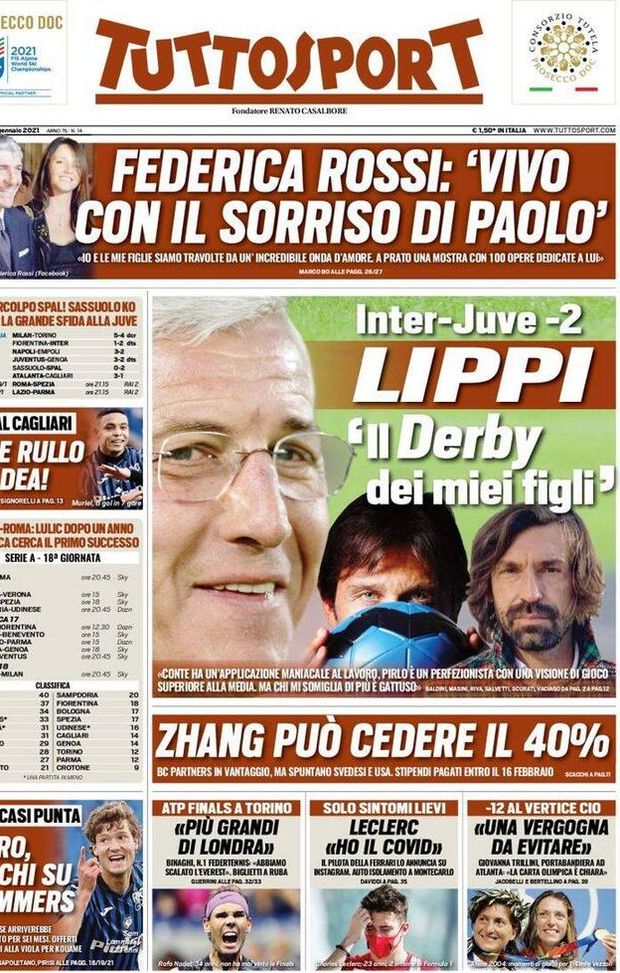 Prima pagina, Tuttosport: “Inter-Juve, il derby dei miei figli. Zhang può cedere il 40%” Prima pagina, Tuttosport: “Inter-Juve, il derby dei miei figli. Zhang può cedere il 40%”