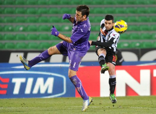 UDINE, ITALY - DECEMBER 19: Antonio Di Natale (R) of Udinese Calcio competes with Gonzalo Rodriguez of ACF Fiorentina during the TIM Cup match between Udinese Calcio and ACF Fiorentina at Stadio Friuli on December 19, 2012 in Udine, Italy. (Photo by Dino Panato/Getty Images) UDINE, ITALY - DECEMBER 19: Antonio Di Natale (R) of Udinese Calcio competes with Gonzalo Rodriguez of ACF Fiorentina during the TIM Cup match between Udinese Calcio and ACF Fiorentina at Stadio Friuli on December 19, 2012 in Udine, Italy. (Photo by Dino Panato/Getty Images)