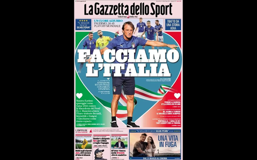 Prima Pagina, Gazzetta dello Sport: “Facciamo l’Italia. Un cuore azzurro a Palermo” Prima Pagina