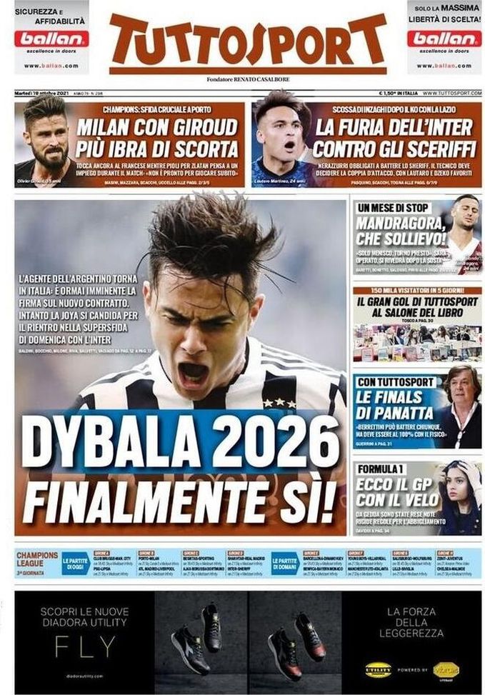 Prima Pagina Tuttosport: “Dybala 2026, Finalmente Sì!” - Pianeta Milan