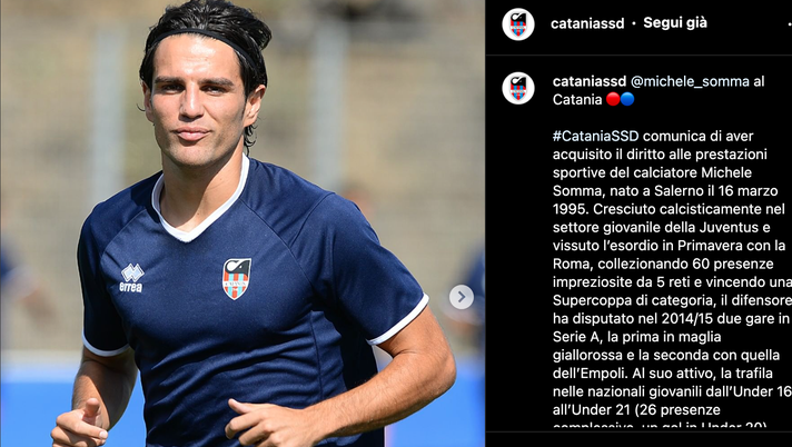 Calciomercato Catania, ufficiale l’acquisto dell’ex Palermo Michele Somma Catania Somma