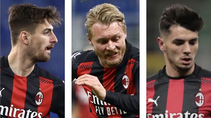 Matteo Gabbia, Simon Kjaer e Brahim Díaz, calciatori dell'AC Milan | News (Getty Images) 