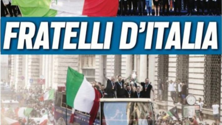 Pullman scoperto e parata fra i tifosi. Tuttosport titola: “Fratelli d’Italia” Pullman scoperto e parata fra i tifosi. Tuttosport titola: “Fratelli d’Italia” - immagine 1