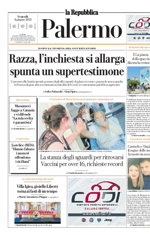 Prima Pagina, La Repubblica-Palermo: “La stanza degli sguardi per ritrovarsi. Musumeci fugge a Catania” Prima Pagina, La Repubblica-Palermo: “La stanza degli sguardi per ritrovarsi. Musumeci fugge a Catania”