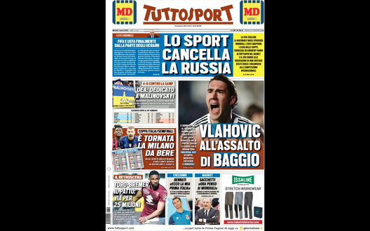 Prima Pagina, Tuttosport: “Lo sport cancella la Russia. Torino-Bremer…” Prima Pagina