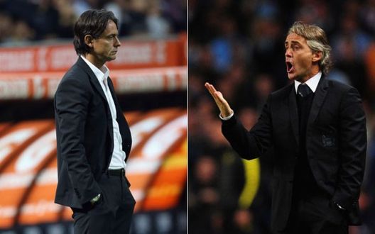 Filippo Inzaghi, tecnico del Milan, e Roberto Mancini, allenatore dell'Inter - fonte www.vocidisport.it Filippo Inzaghi, tecnico del Milan, e Roberto Mancini, allenatore dell'Inter - fonte www.vocidisport.it