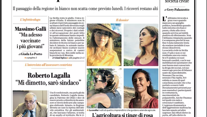 Prima Pagina, La Repubblica Palermo: “Mascherine e restrizioni ancora per una settimana” - immagine 1