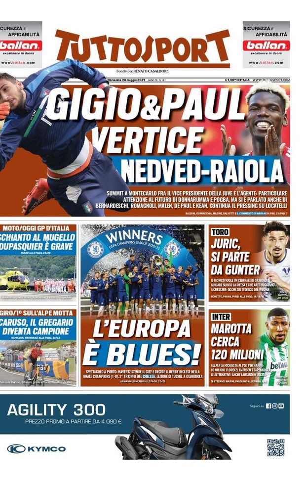 Prima Pagina, Tuttosport: “Gigio&Paul, vertice Nedved-Raiola. Inter, Marotta cerca 120 milioni” Prima Pagina, Tuttosport: “Gigio&Paul, vertice Nedved-Raiola. Inter, Marotta cerca 120 milioni”