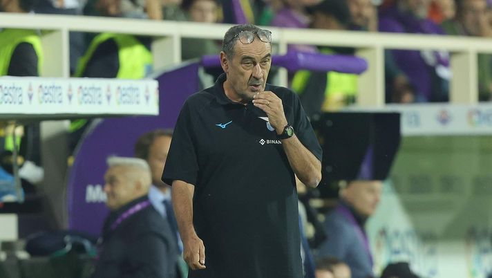 FLORENCE, ITALY - OCTOBER 10: Maurizo Sarri manager of SS Lazio looks on during the Serie A match between ACF Fiorentina and SS Lazio at Stadio Artemio Franchi on October 10, 2022 in Florence, Italy. (Photo by Gabriele Maltinti/Getty Images) Sarri napoli de laurentiis