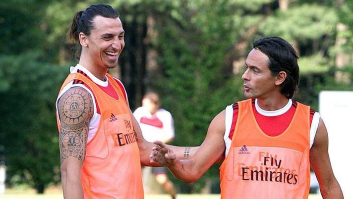 Zlatan Ibrahimovic e Pippo Inzaghi a Milanello (foto dal web) 