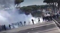 Roma, bagliori e fiamme all’alba del derby: la Polizia separa 300 tifosi rivali pronti allo scontro