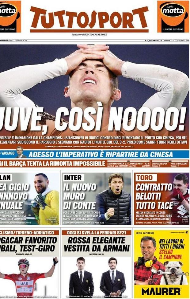 Tuttosport, la prima pagina di oggi, mercoledì 10 marzo 2021 Tuttosport, la prima pagina di oggi, mercoledì 10 marzo 2021