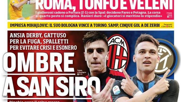Prima Pagina, Corriere dello Sport: “Ombre a San Siro. Roma, tonfo e veleni. Auguri e grazie, Trap” 