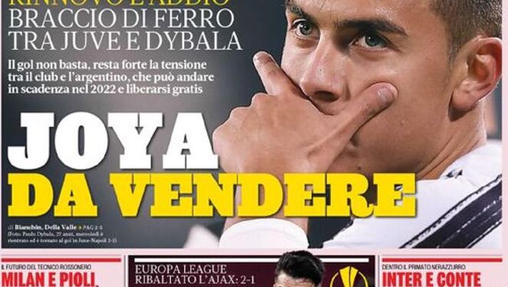 Prima Pagina, La Gazzetta dello Sport: “Joya da vendere. Roma da urlo, Milan e Pioli alta fedeltà” 