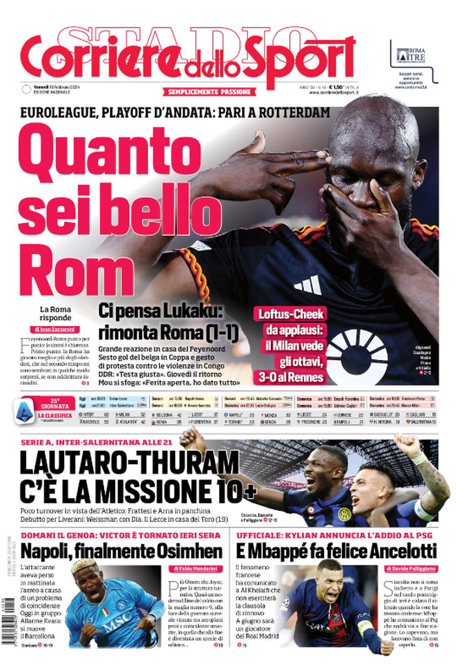 Prima Pagina Il Corriere dello Sport 16-02-2024