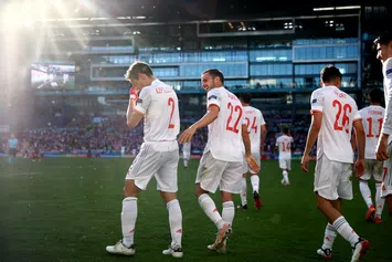 COPENHAGEN, DENMARK - JUNE 28: Cesar Azpilicueta of Spain celebrates with team mates after scoring their side's second goal during the UEFA Euro 2020 Championship Round of 16 match between Croatia and Spain at Parken Stadium on June 28, 2021 in Copenhagen, Denmark. (Photo by Hannah McKay - Pool/Getty Images)