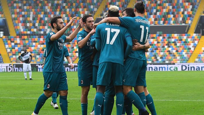 Il Milan che esulta dopo il gol di Franck Kessie in Udinese-Milan (Getty Images) 