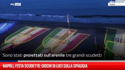 VIDEO/ Napoli prepara festa scudetto: giochi di luci in spiaggia