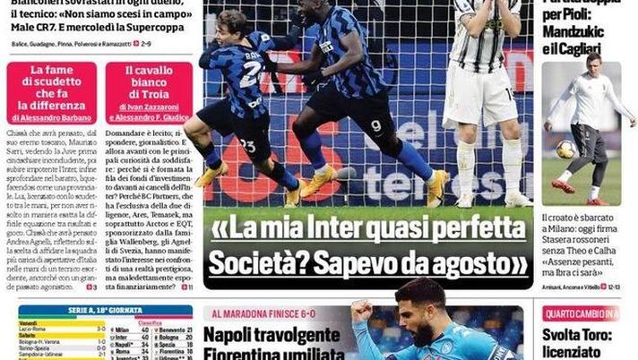Il Corriere dello Sport, la prima pagina di oggi, lunedì 18 gennaio 2021 