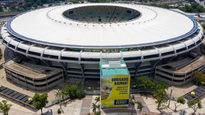 RIO DE JANEIRO, BRAZIL - MARCH 12: Aerial view of Maracana Stadium on March 12, 2021 in Rio de Janeiro, Brazil. Brazil's emblematic stadium officially named Estádio Jornalista Mario Filho will be renamed after the three-time World Cup winner Edson Arantes do Nascimento Pelé Stadium. (Photo by Buda Mendes/Getty Images) RIO DE JANEIRO, BRAZIL - MARCH 12: Aerial view of Maracana Stadium on March 12, 2021 in Rio de Janeiro, Brazil. Brazil's emblematic stadium officially named Estádio Jornalista Mario Filho will be renamed after the three-time World Cup winner Edson Arantes do Nascimento Pelé Stadium. (Photo by Buda Mendes/Getty Images)