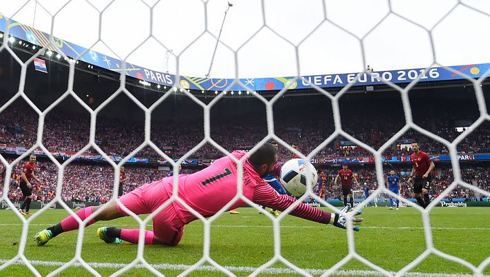 PARIS, FRANCE - JUNE 12: Volkan Babacan of Turkey dives in vain as Luka Modric (obscured) of Croatia scores his team's first goal during the UEFA EURO 2016 Group D match between Turkey and Croatia at Parc des Princes on June 12, 2016 in Paris, France. (Photo by Mike Hewitt/Getty Images) PARIS, FRANCE - JUNE 12: Volkan Babacan of Turkey dives in vain as Luka Modric (obscured) of Croatia scores his team's first goal during the UEFA EURO 2016 Group D match between Turkey and Croatia at Parc des Princes on June 12, 2016 in Paris, France. (Photo by Mike Hewitt/Getty Images)