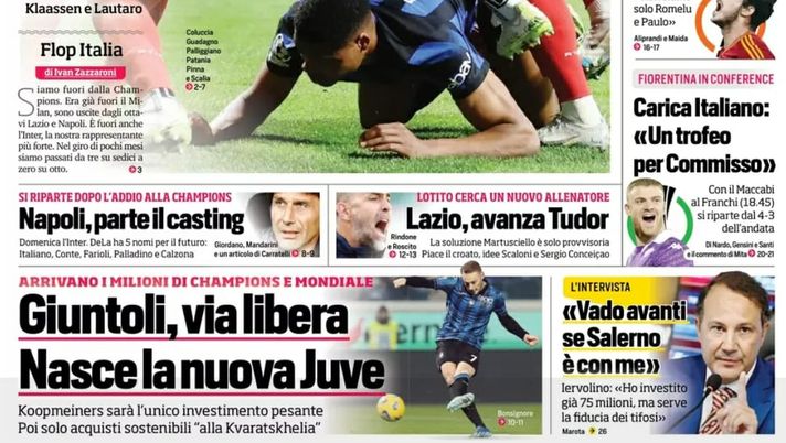 EDICOLA / CdS: Tutte fuori. Pazza Inter: segna, sbanda, sbaglia due gol e perde ai rigori - immagine 1