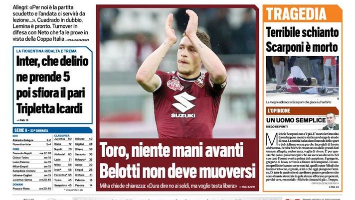 Prima Pagina, Tuttosport: “C’è il Genoa, Juve non dimenticare. Inter, che delirio. Toro, Belotti non deve muoversi”  Prima Pagina, Tuttosport: “C’è il Genoa, Juve non dimenticare. Inter, che delirio. Toro, Belotti non deve muoversi”